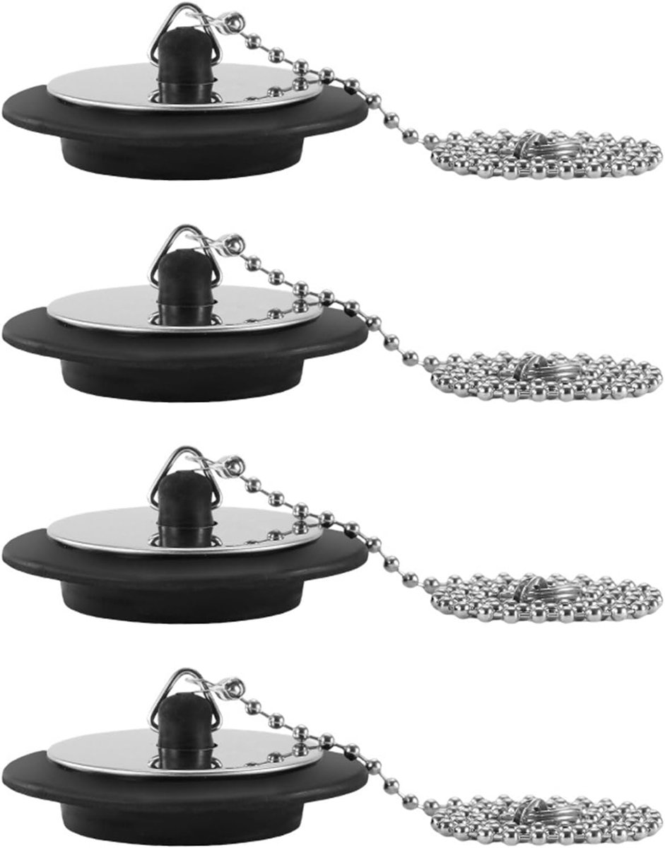 Badplug 43 mm - rubberen met roestvrijstalen ketting - universeel - voorkomt geurtjes en lekkage - ShopVlot