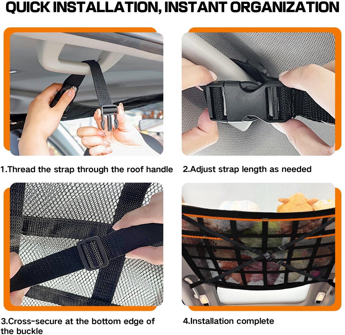 Auto Kofferbak Net 90 x 65 cm - Universeel Bagagenet met Verstelbare Kruisbanden en 3 Ritsvakken - Opbergnet voor Auto Interieur en Dakruimte - Ruimtebesparende Organizer voor SUV, Jeep, Bus en Bestelwagen