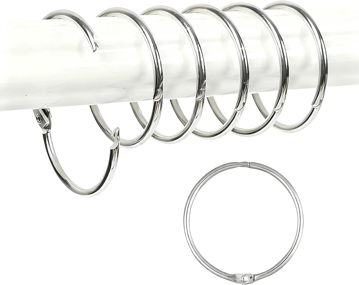 Ringen, 25 mm, gordijnringen met haken, gordijnringen voor gordijnroede en douchegordijn, eenvoudig te openen, geschikt voor badkamer, ramen en deuren