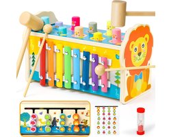 Jerryvon Xylofoon Montessori houten speelgoed, 1, 2, 3 jaar, meisjes en jongens, 4-in-1 hamerspel, kinderspeelgoed, motoriekspeelgoed, houten speelgoed vanaf 1 jaar, steekspel, educatief speelgoed,
