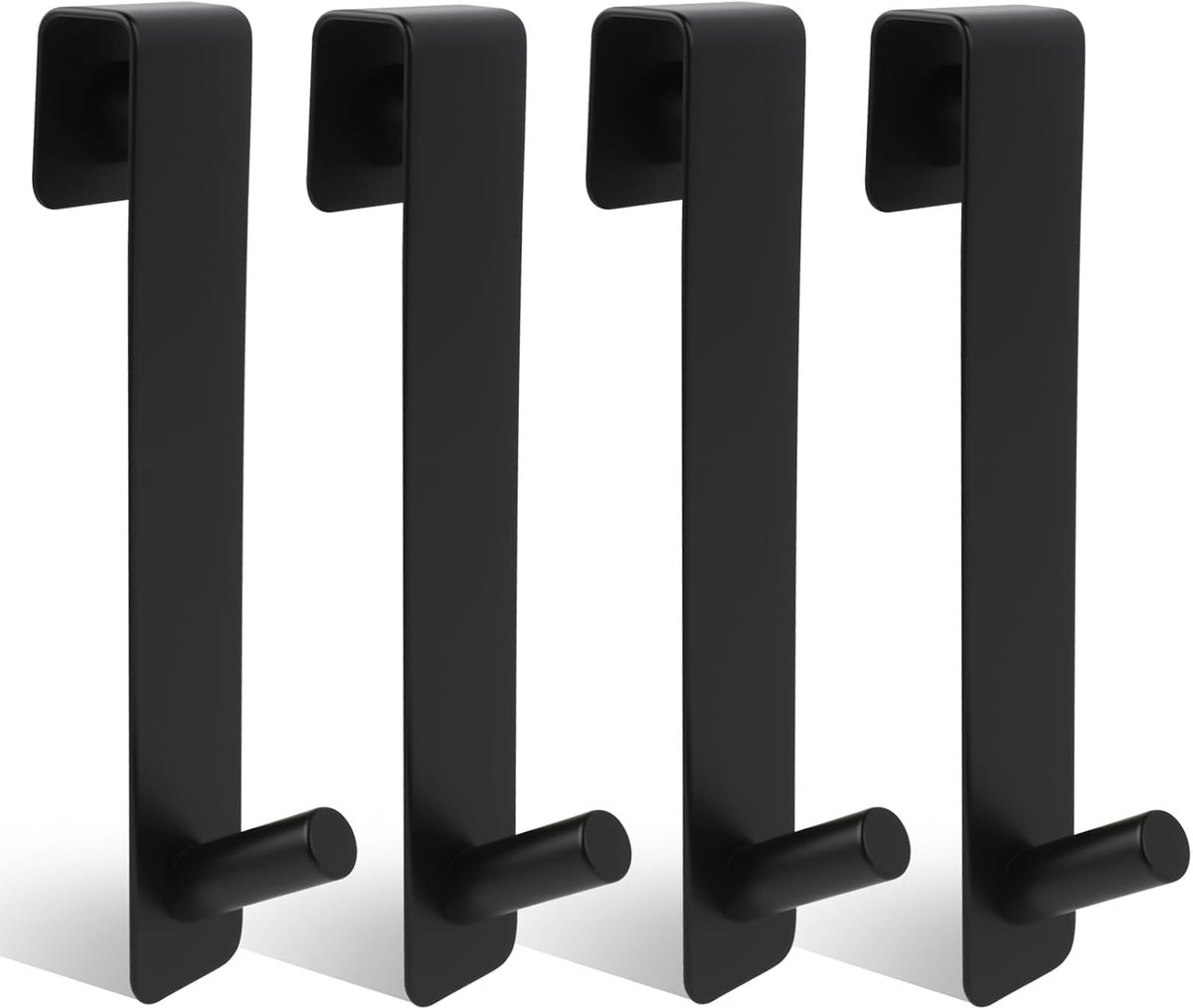 Set van 4 zwarte douchehaken van roestvrij staal, zonder boren, afmetingen 13,5 cm × 2,5 cm, gewicht 1000 g, met krasbescherming voor glas, geschikt voor glasdikte ≤ 10 mm, ideaal als