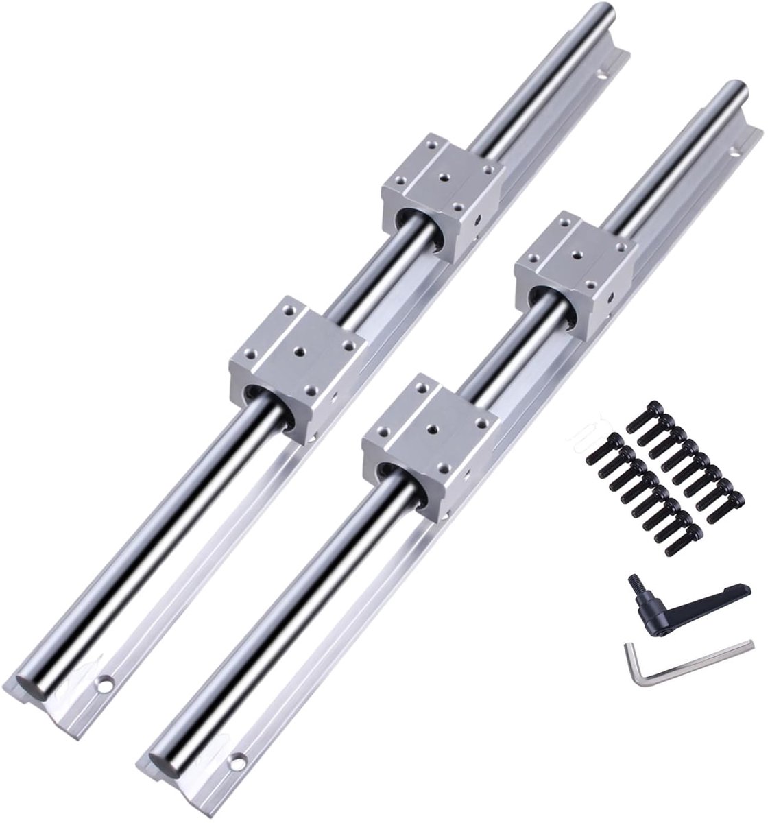 Lineaire geleiding, 1200 mm, 2 x lineaire rails en 4 x lagerblokken, lineaire raillengte 1200 mm, voor machines en geautomatiseerde apparaten