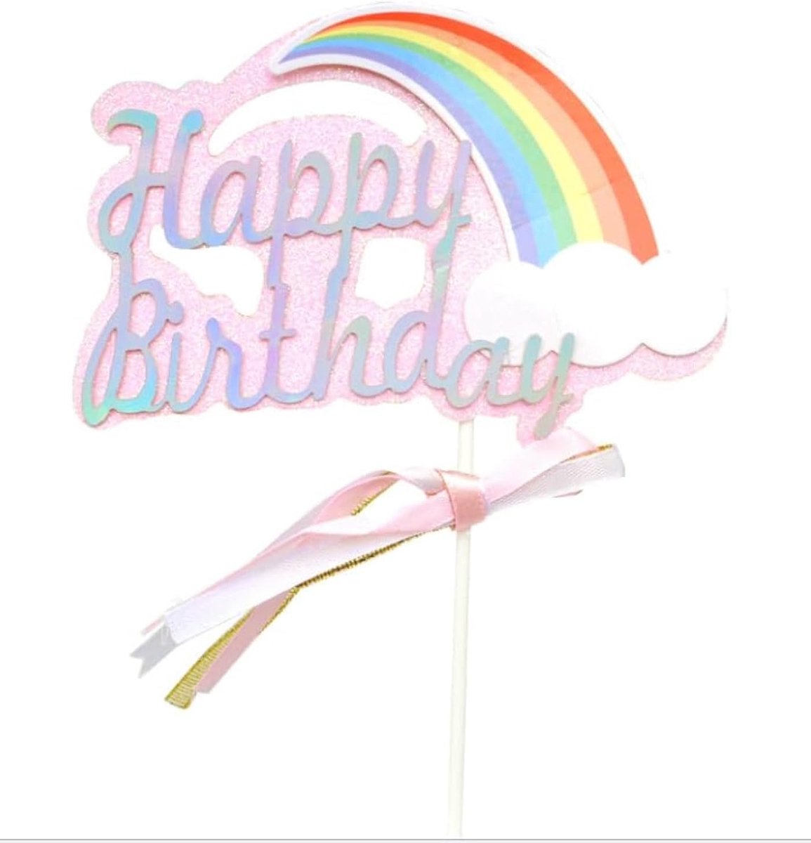 1 Count Glitter Cake Decorating Toppers - Gelukkige Verjaardag Roze en Zilveren Regenboog
