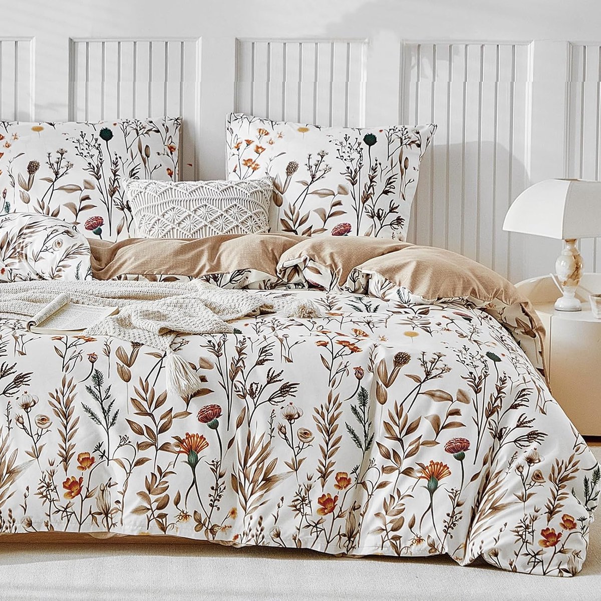 3-delige Beddengoedset 240x220 cm - Microvezel Dekbedovertrek met Bloemenpatroon, Inclusief 1 Dekbedovertrek 240x220 cm en 2 Kussenslopen 65x65 cm, met Ritssluiting, Wit