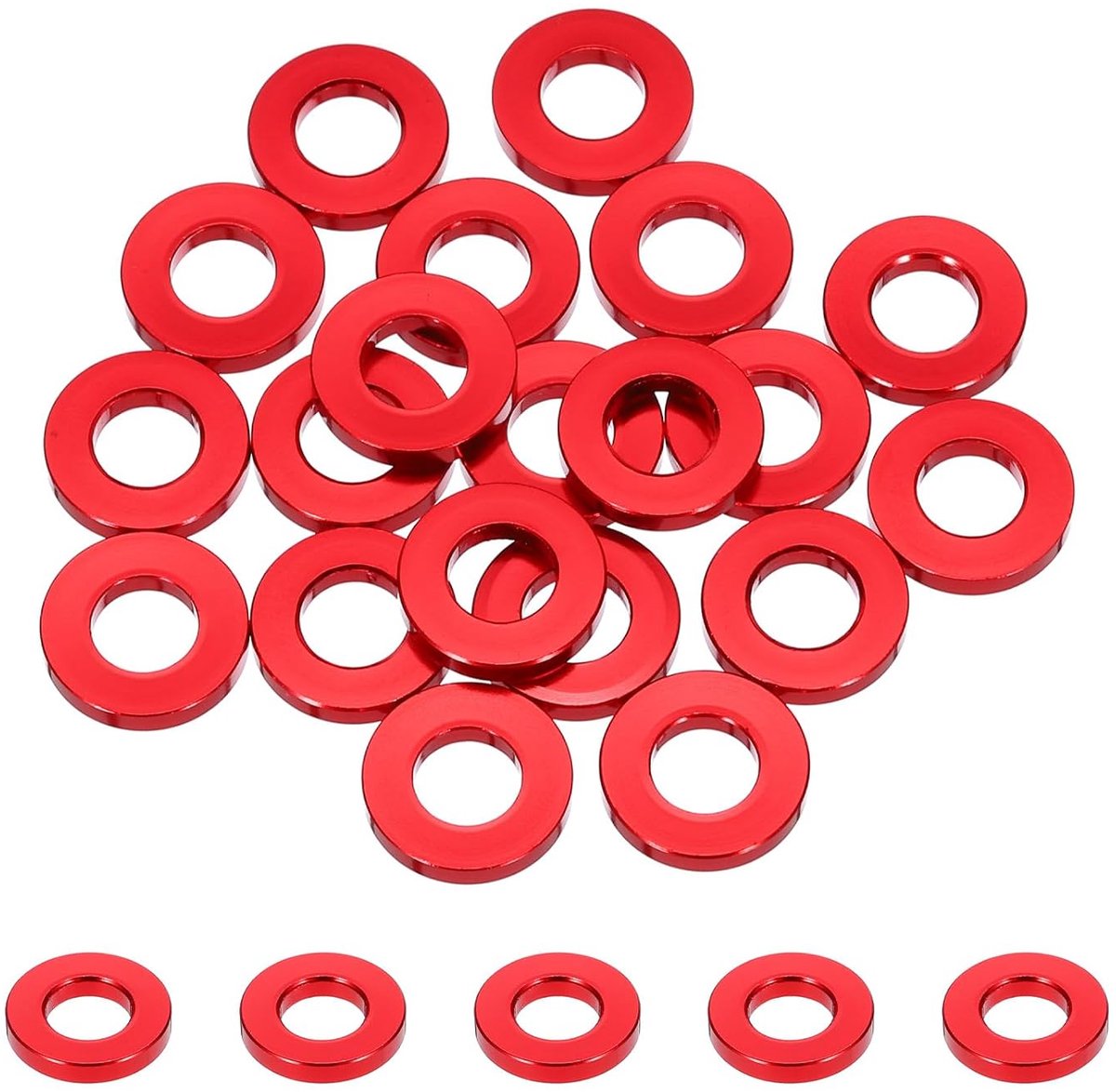 Platte sluitringen van aluminium, geanodiseerd, gatdiameter 6 mm/0,24 ronde sluitringen voor RC/FPV/PC/mechanische drones, modelonderdelen (rood)