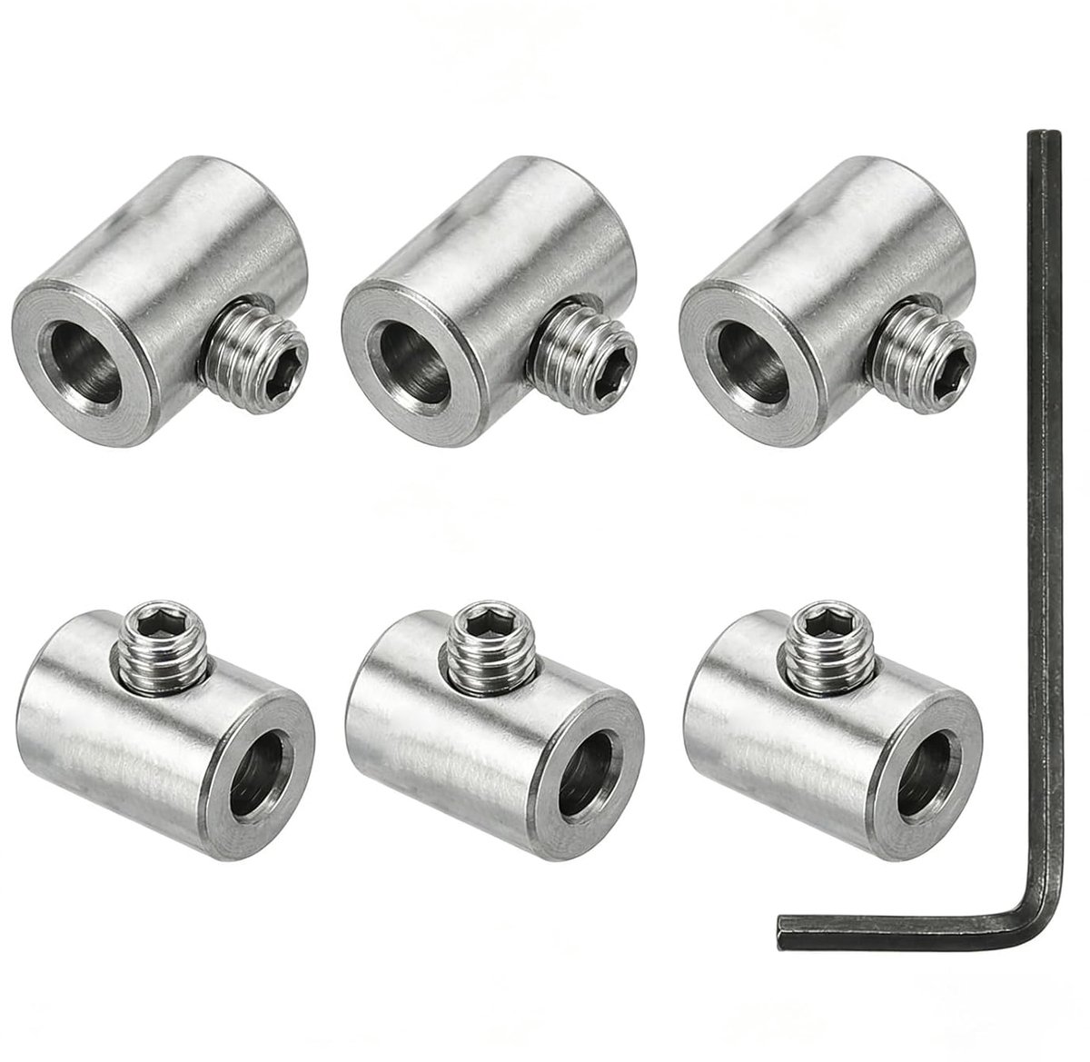 4 mm gat draad touw klemmen set 6 stuks, 304 roestvrij staal enkele gaten slot kabelklemmen clip met M4, zeshoekige schroeven steeksleutel, draadkabelconnector voor leuningen, omheining