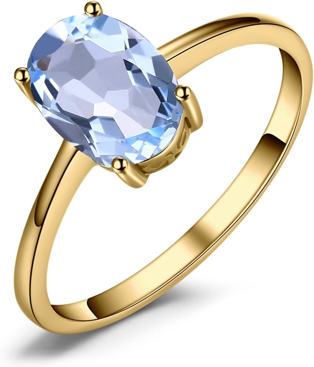 Hemelsblauwe spinelring, verlovingsring, solitaire 14K geelgoud verguld dames, gouden ringen aanzoeksring 58