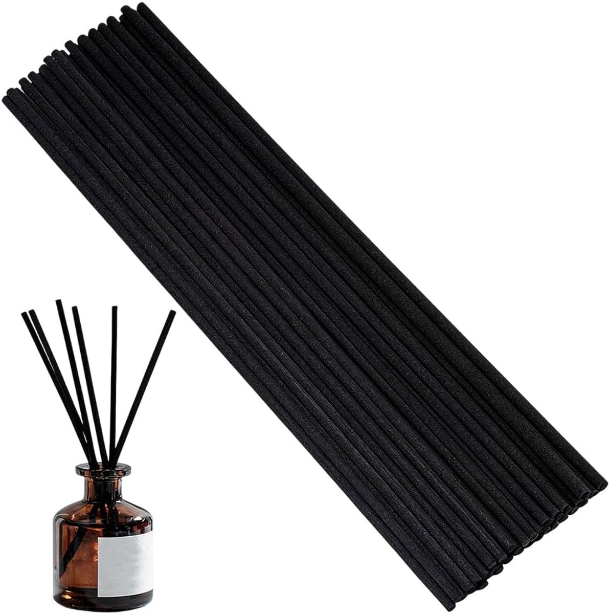 50 stuks 300 mm x 11,8 mm diffuserstokjes, extra lange dikke diffuserstokjes van zwarte polyestervezel, geurnavulling voor etherische oliën, aromatherapie, voor slaapkamer, kantoor, dames en