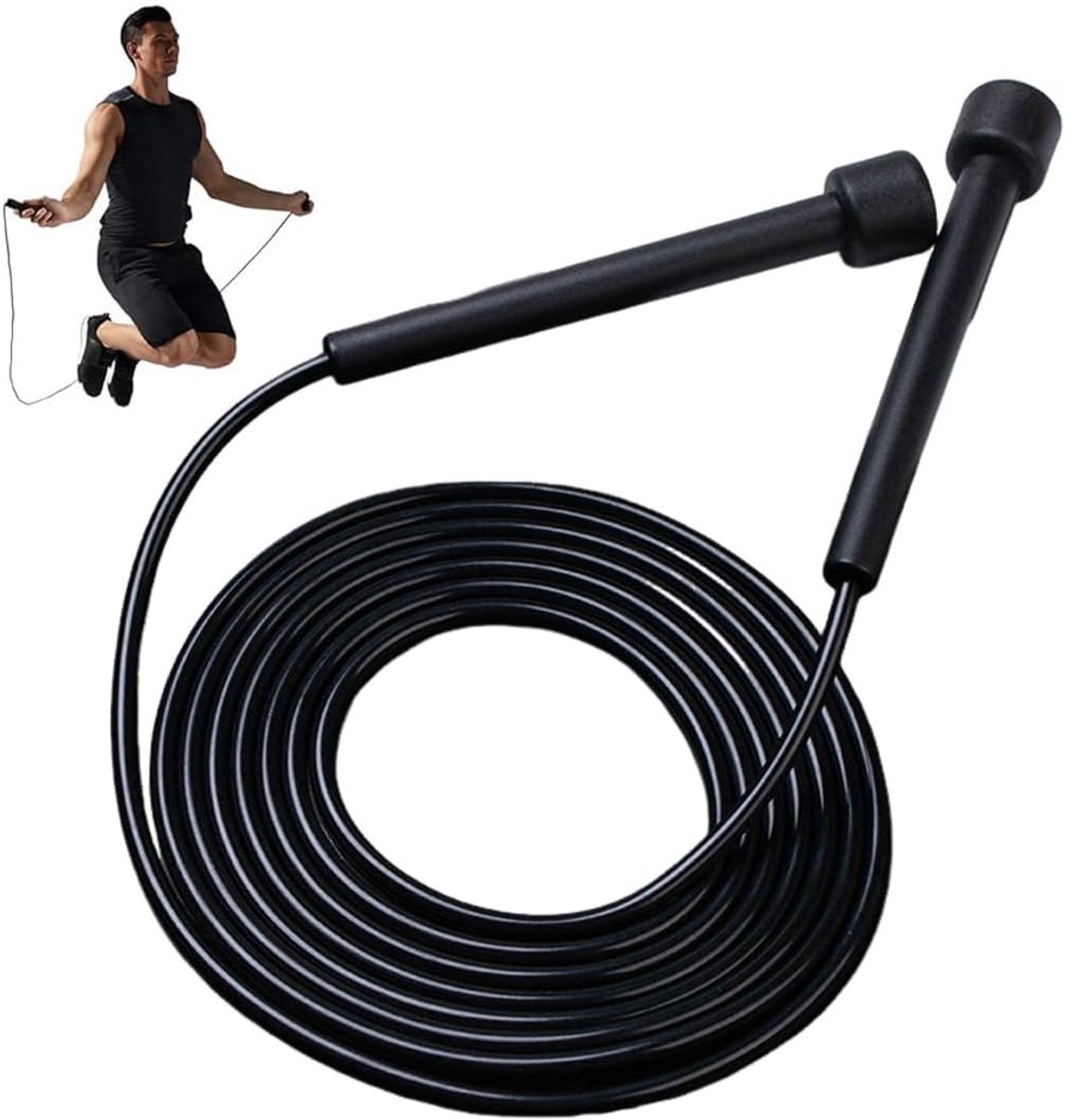 Springtouw, 1 stuk, lengte 2,8 m, kleur zwart, voor fitness en training, ideaal voor cardio en coördinatie, voor volwassenen en kinderen