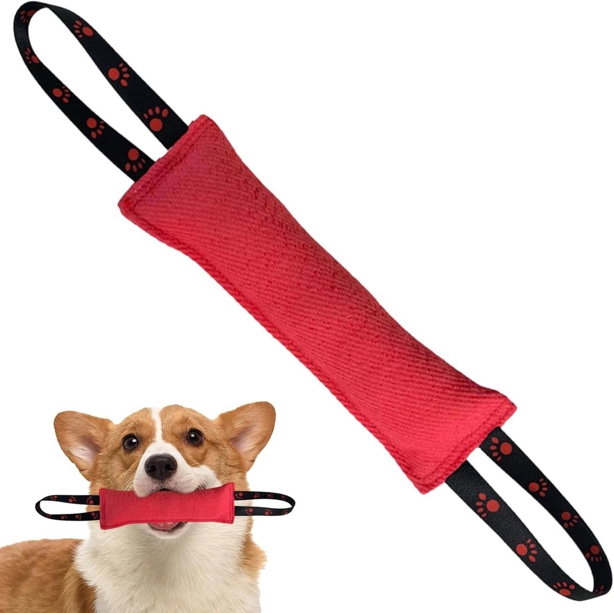 Hondenspeelgoed (30 cm), zeer robuust hondenspeelgoed met polslus, bijtworst voor honden, oranje, voor training, touwtrekken en hondenplezier, rood
