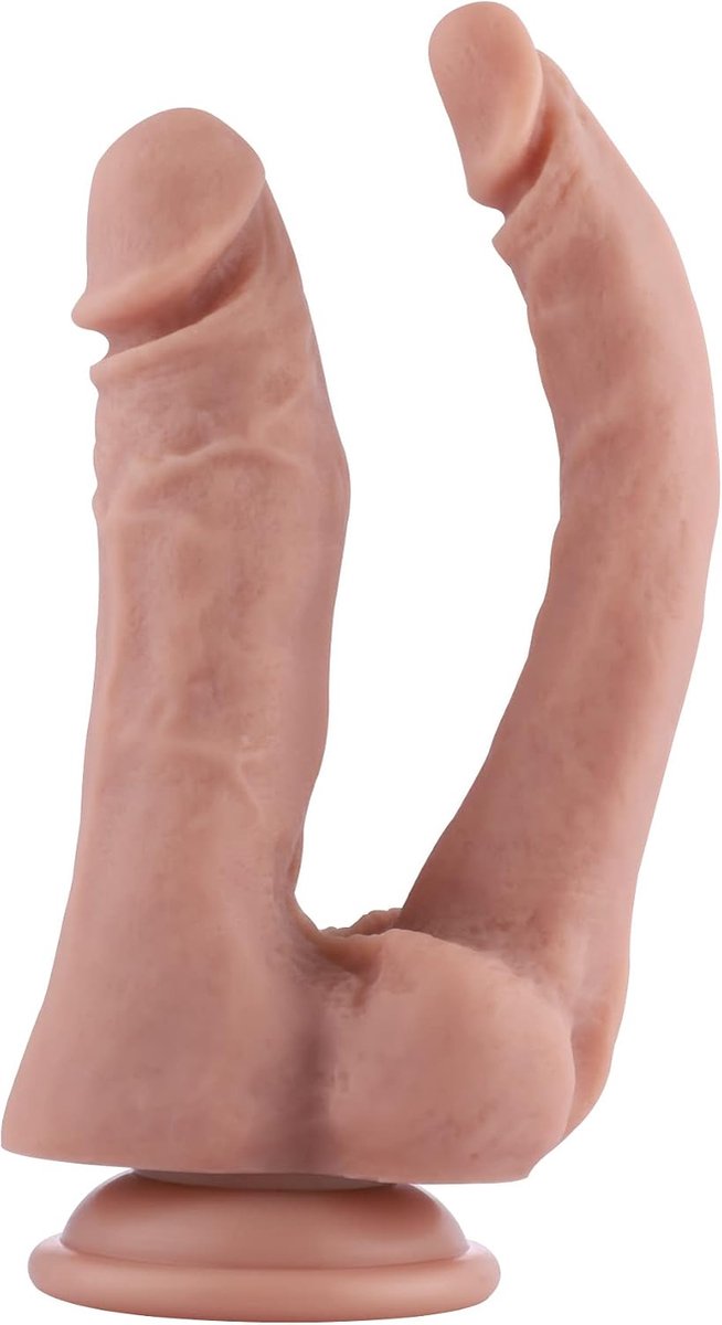Dildo Double KlicLok Beige - Dubbele stimulatie - Suction cup - Perfect voor solo of samen - SnelShoppen