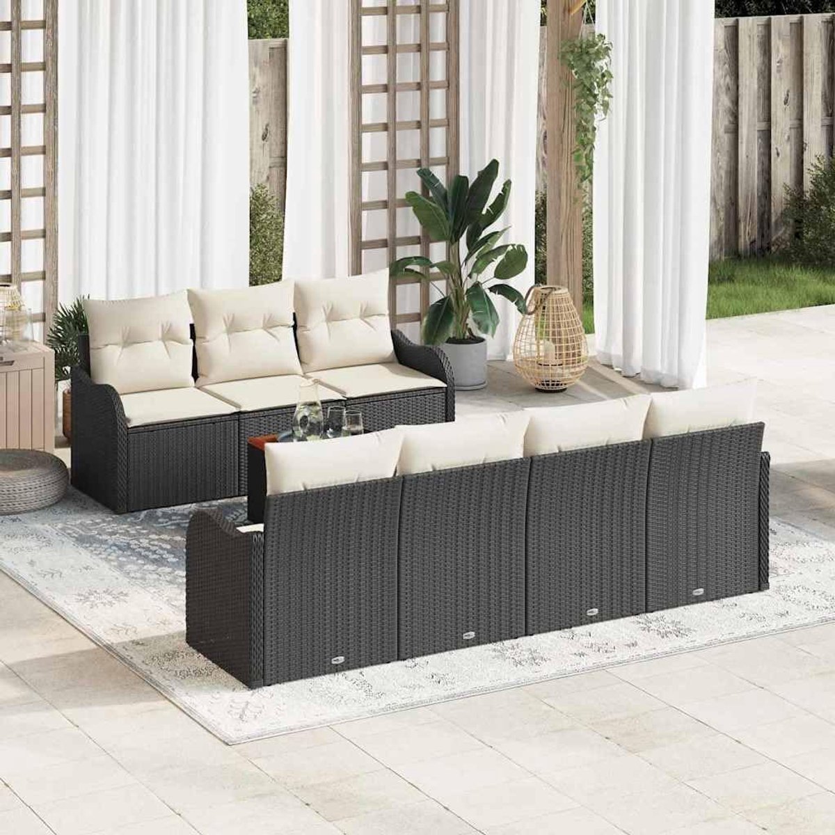 Tuinbankenset met Kussens - Grijs Polyrotan - Weerbestendig en Stabiel - Ideaal voor Loungen en Dineren - SnelShoppen