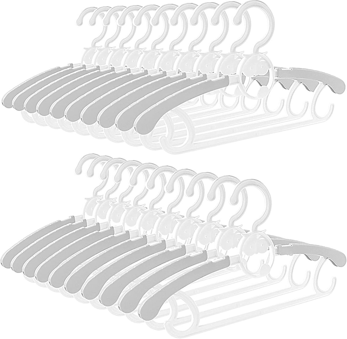 Kinderkleerhangers, 20 stuks, 29-40 cm, verstelbare babykleerhangers met stapelbare haken, antislip kleerhangers, grijs