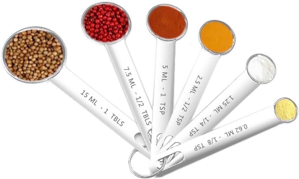 Maatlepels, set van 6 roestvrijstalen maatlepels voor bakken, koken, keuken (Measuring Spoons)