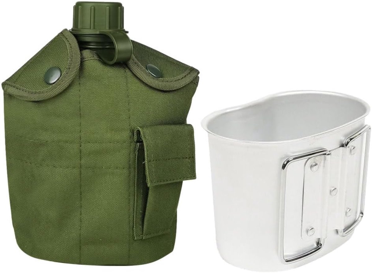 Kantine waterfles set, draagbare 1L Army Waterkoker Militaire Kantine Kit voor Outdoor Survival Wandelen Camping Backpacken