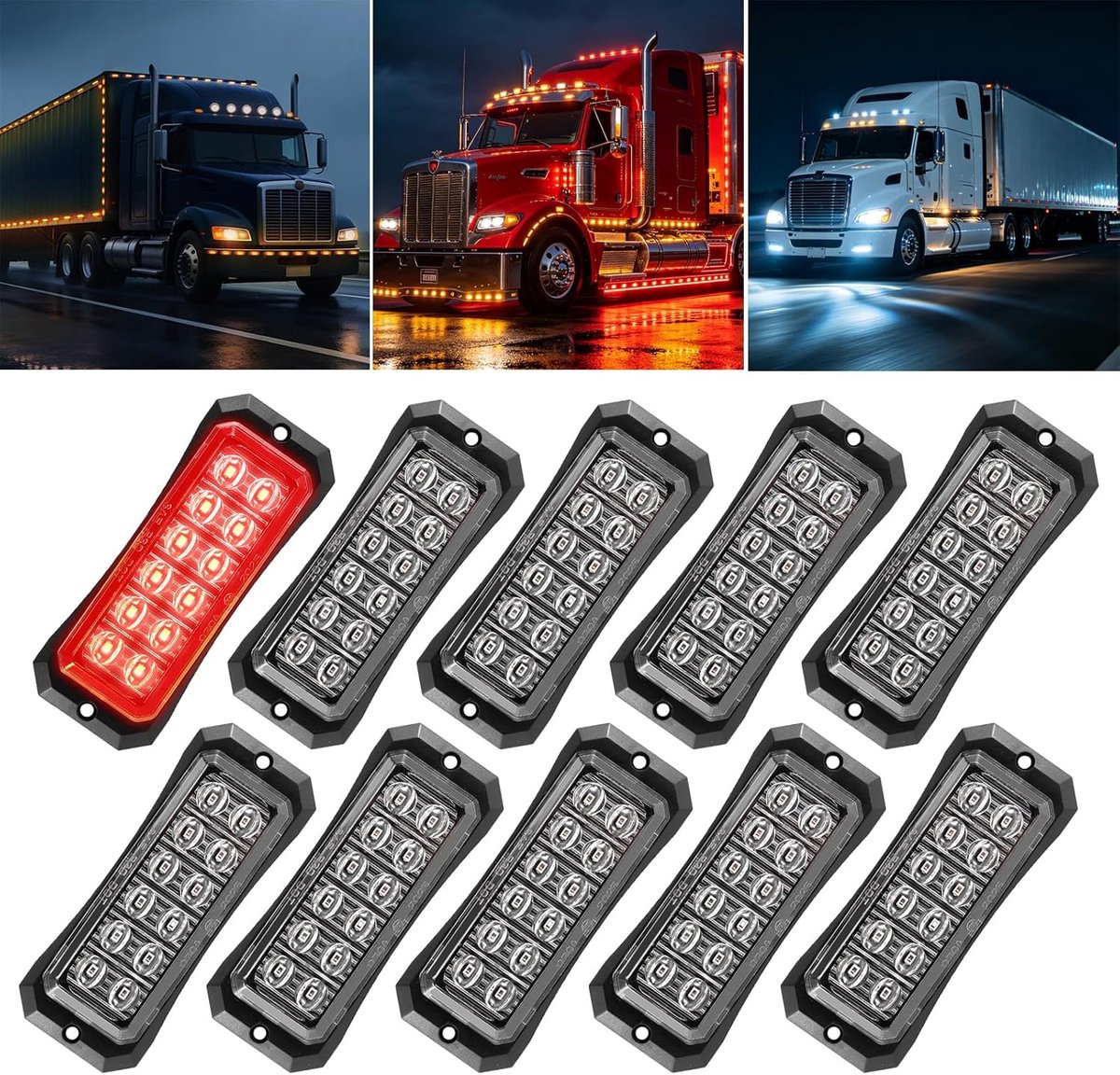 10× Zijmarkeringslichten Dubbelrijige LED (Rood) | Met 12 Led 12 V – 24 V Waterdicht Rechthoekig Universele Spatbordindicatoren Voor Aanhangwagens Auto Caravans Campers