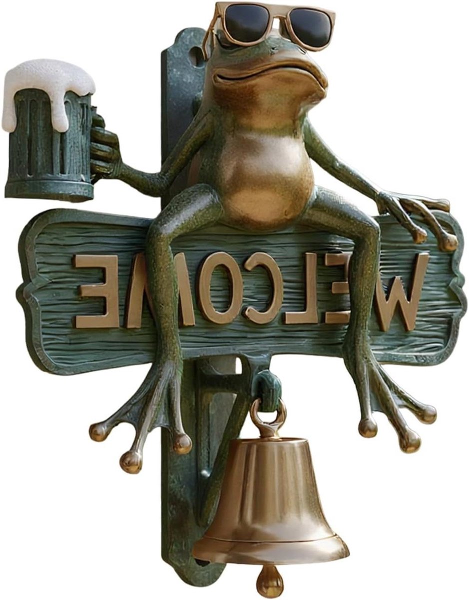 Deurbel kikker - Welkomstklokkenspel - Entree decoreren - Humoristische twist - 15 x 15 x 5 cm - Groen