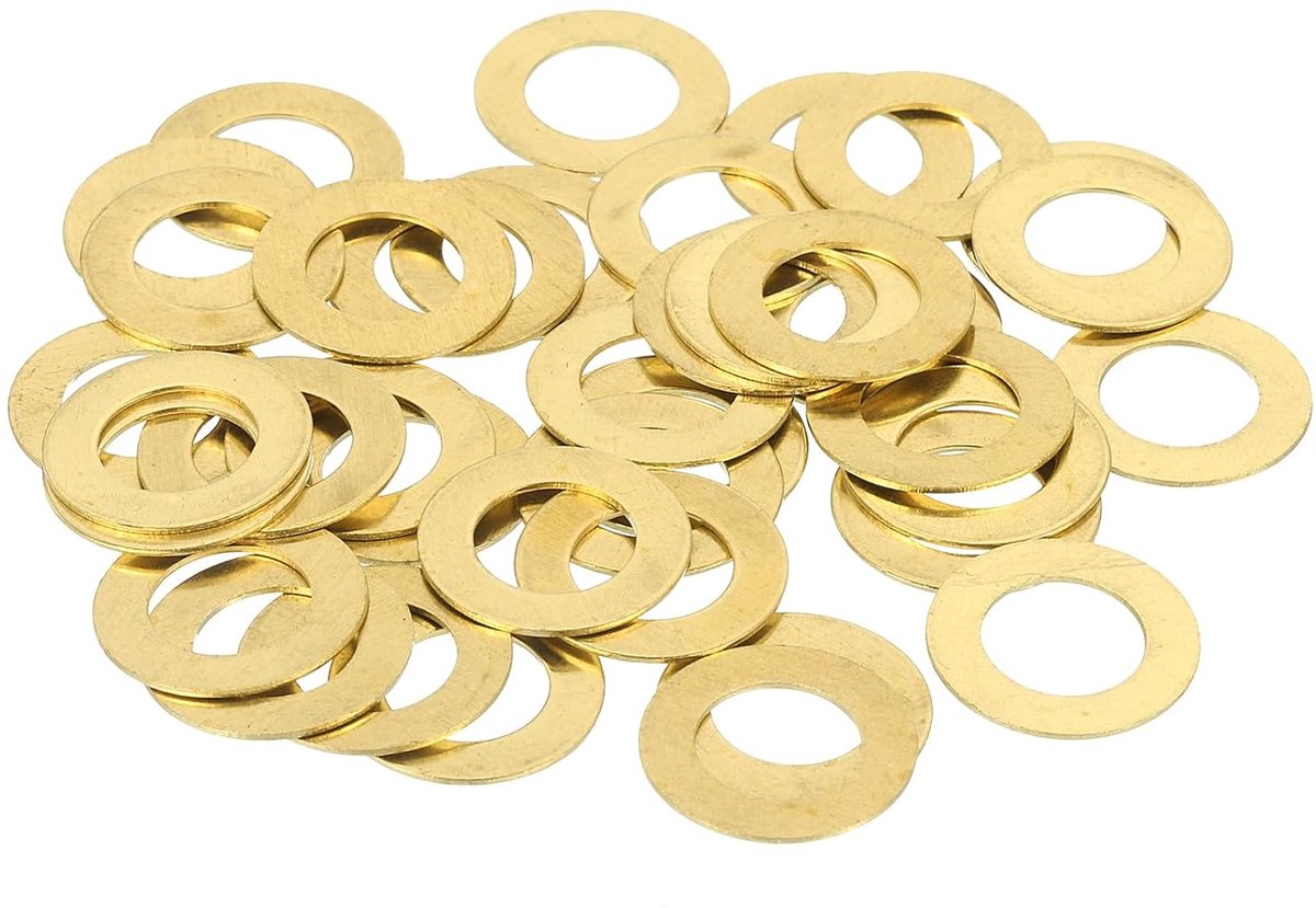 Messing sluitringen, M8, koper, sluitringen, assortiment, 8 mm, binnendiameter 14 mm, buitendiameter 0,5 mm dik, voor schroeven, machinereparatie