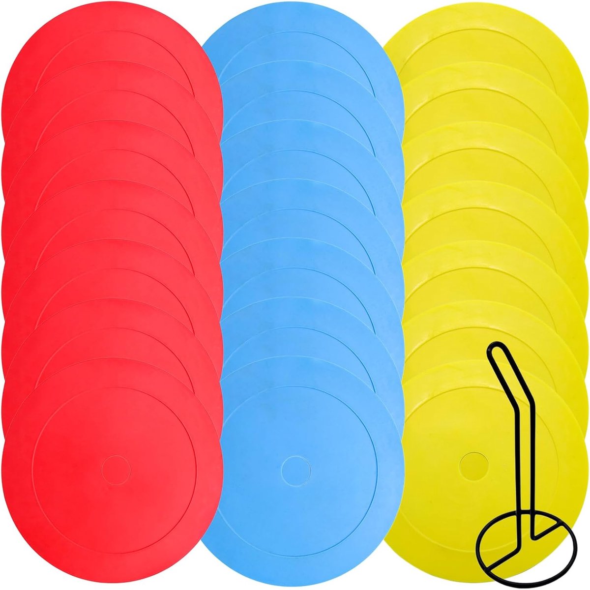 Markeringsschijven, set van 21 stuks, 15 cm, antislip bodemmarkering, vloermarker met organizerhouder, trainingshoedjes voor binnen en buiten, speelveldmarkering voor voetbal, basketbal