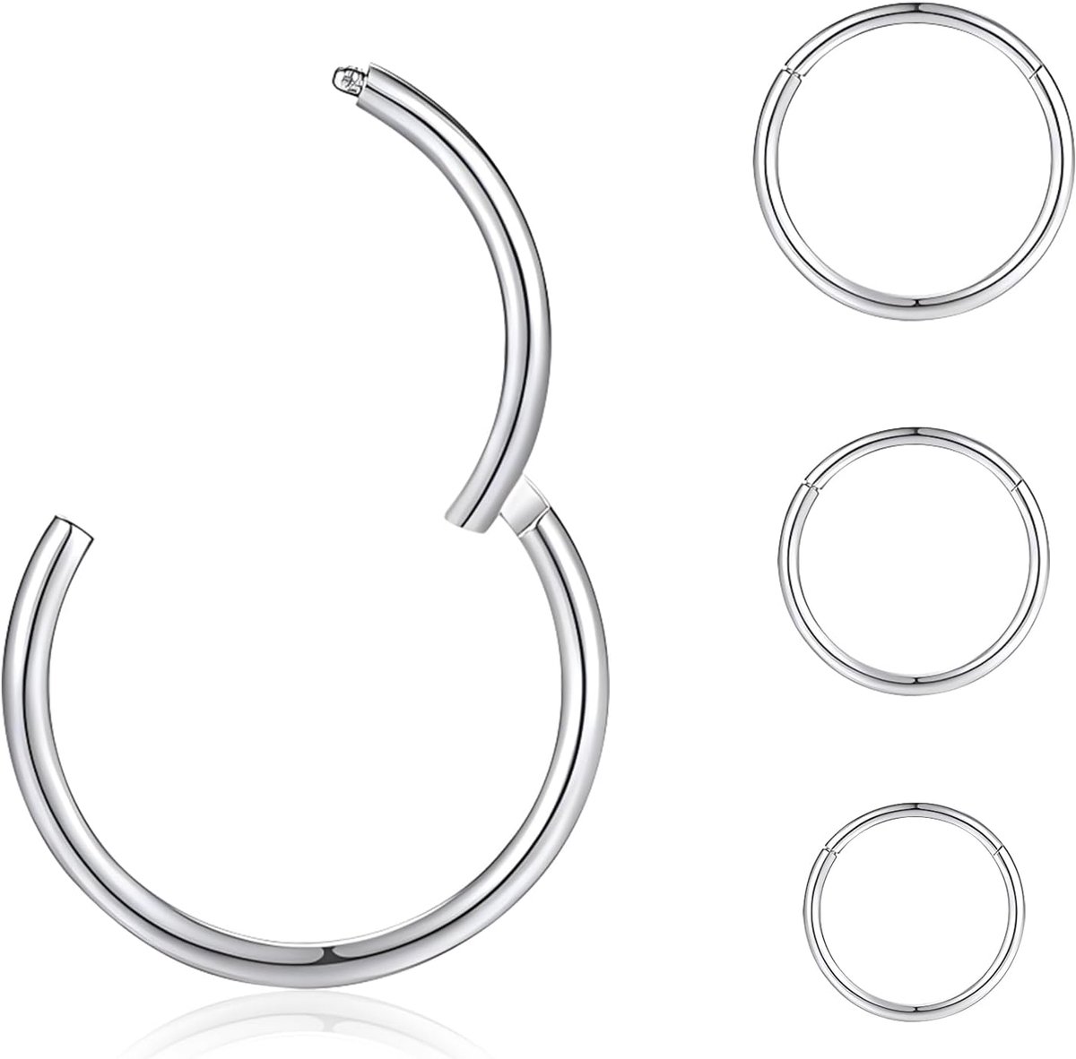 Ring zilver 8 stuks 18 g neusring Nostril septum piercing ringenset chirurgisch staal dunne lippiercing septum clicker kraakbeen piercing oor voor dames en heren 8 mm/10 mm/12 mm