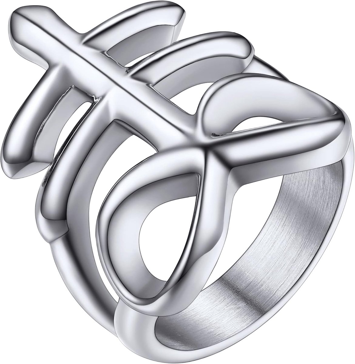 Leviathan Kruis Ring Heer Roestvrij Staal Satanistische Ring Maat 54