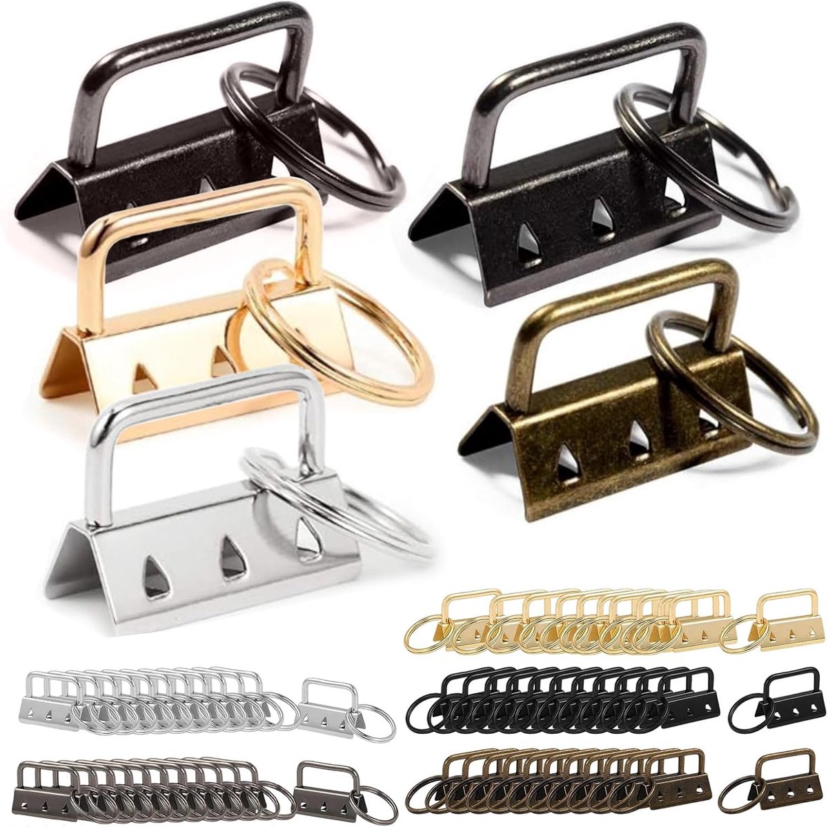 60 stuks sleutelhangers, hardware, 32 mm klemsluithanger met sleutelring, onbewerkte sleutelring, voor doe-het-zelf handwerk, koord, stof, riem en sleutelringen (5 kleuren)