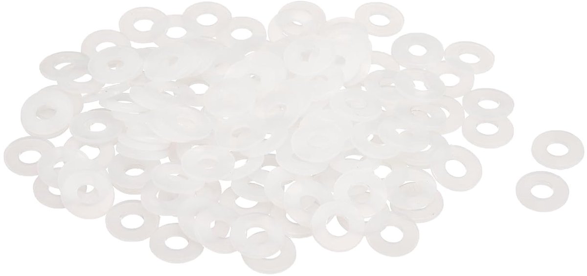 Platte afdichtingen, 4 mm ID, 10 mm OD, 1 mm dik, sluitringen, afdichtingen, kunststof blad-afdichting, bevestigingselement, afdichtring, wit