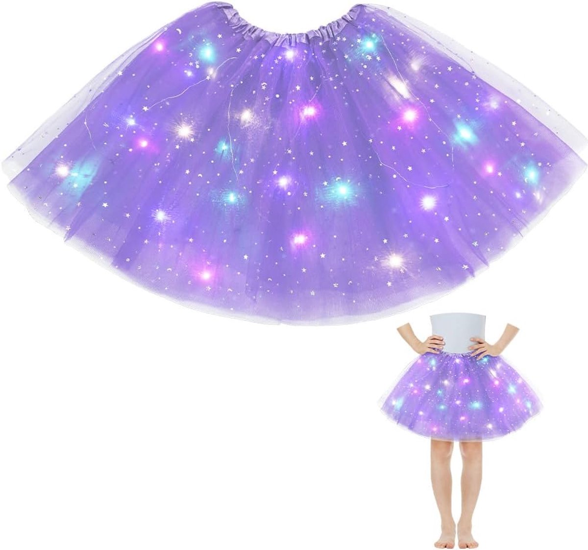 Tuturok voor meisjes, met ledlicht, tule tutu rok met voering, verdikte balletdansfeesten, mooie elastische festivaljurk voor Halloween, Kerstmis, carnaval, feestkostuum