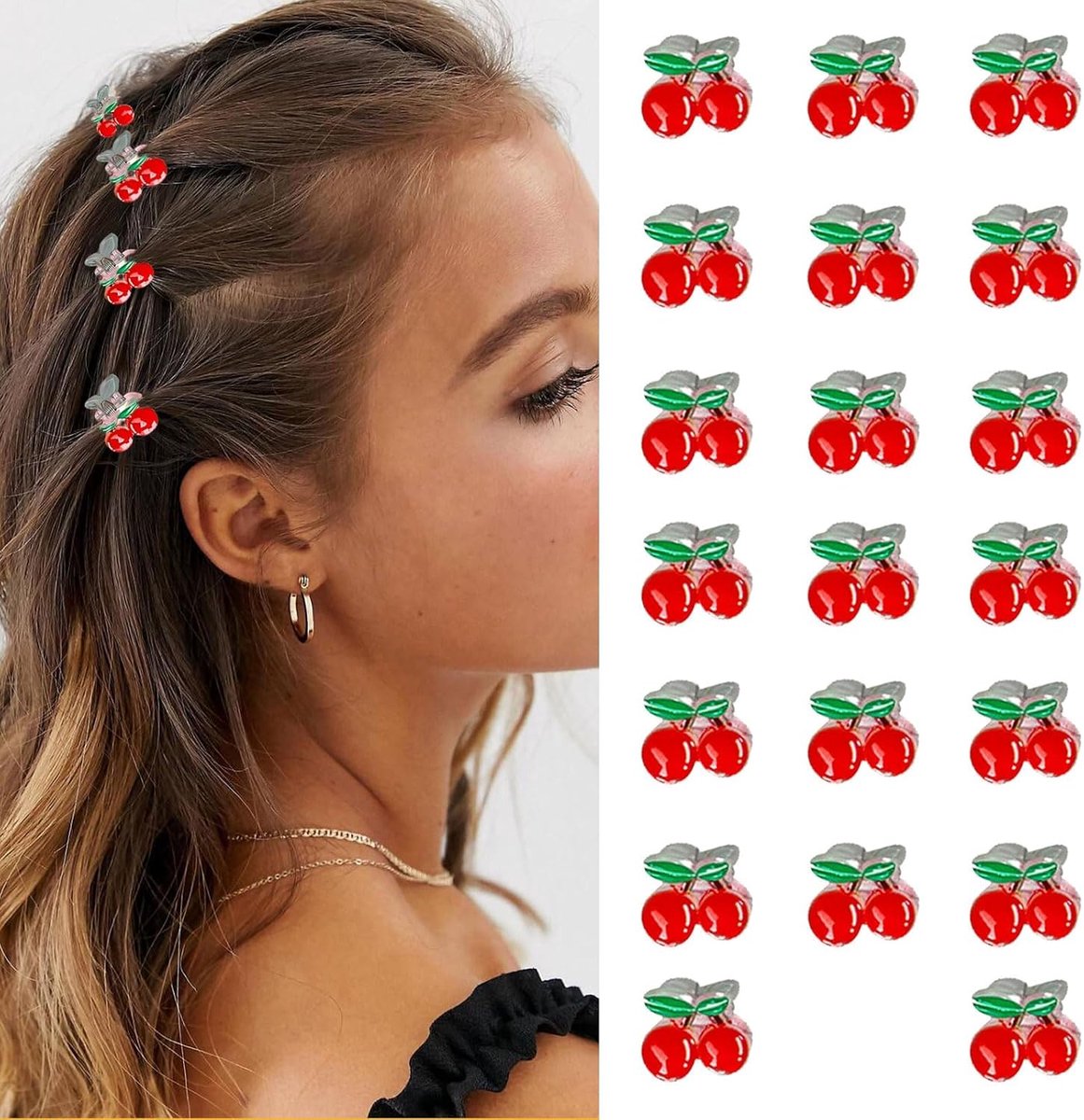 20 mini-haarspelden aardbeien en kers voor dames | 20-delige set aardbeien-design kers voor dames
