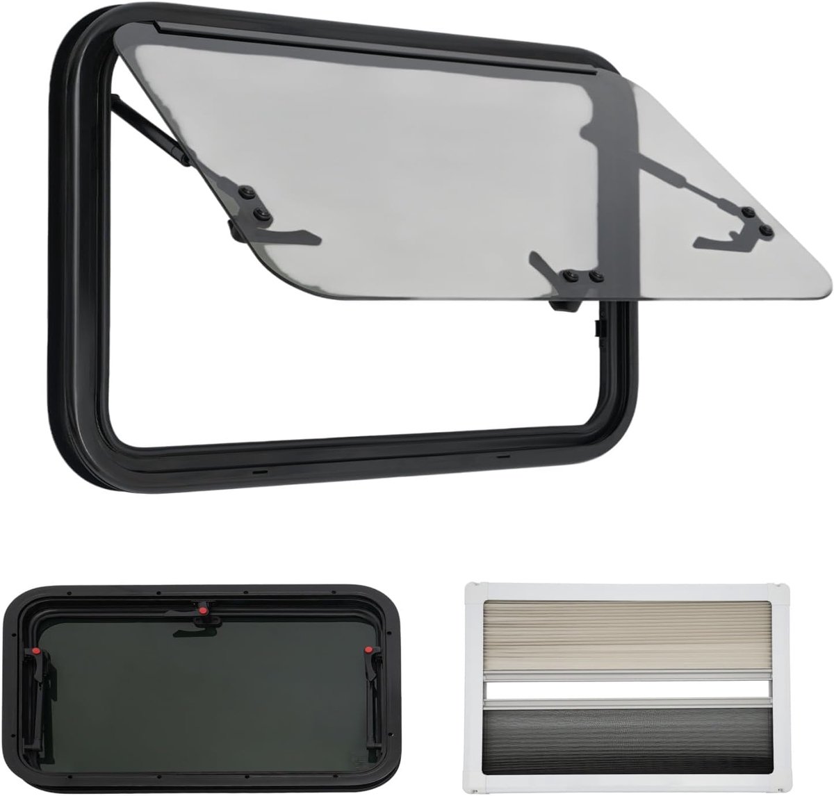 700 x 450 mm, uitzetvenster voor campers, 85 graden, zijramen, geïntegreerd rolgordijn en vliegengaas, voor camper, caravan, bestelwagen, camper, auto, bus, boot