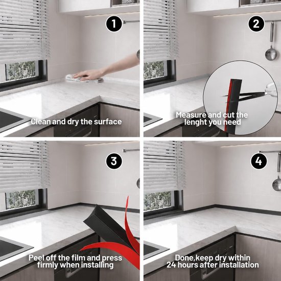 Badkamer Afdichtstrip Zelfklevende Plint Afwerking Laminaat Vloer Profiel Hoekstrip voor Tegelrand Muurhoek Keuken Natte Ruimte Bad Waterkering 13x13mm (5M,Zwart) — afbeelding 5