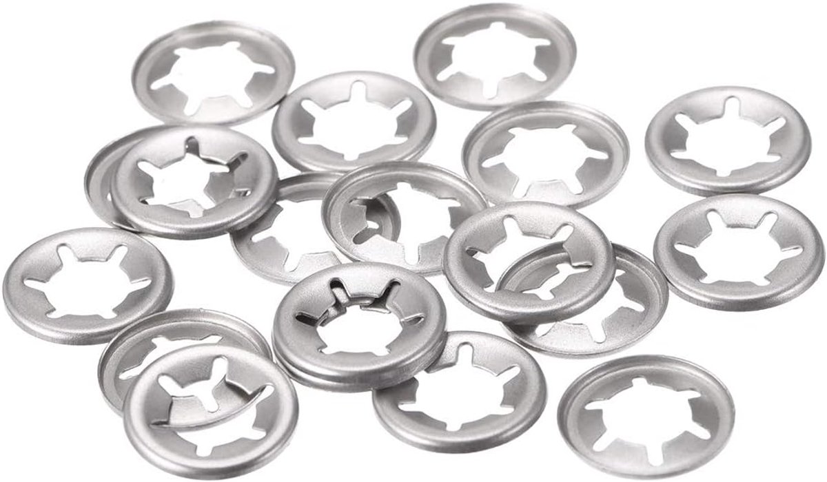 Sourcing map M8 sterslot, sluitring, 7,4 mm, ID 15 mm, buitentand, vergrendeling, sluitringen, vergrendeling, snelheidsclip, 304 roestvrij staal, 20 stuks