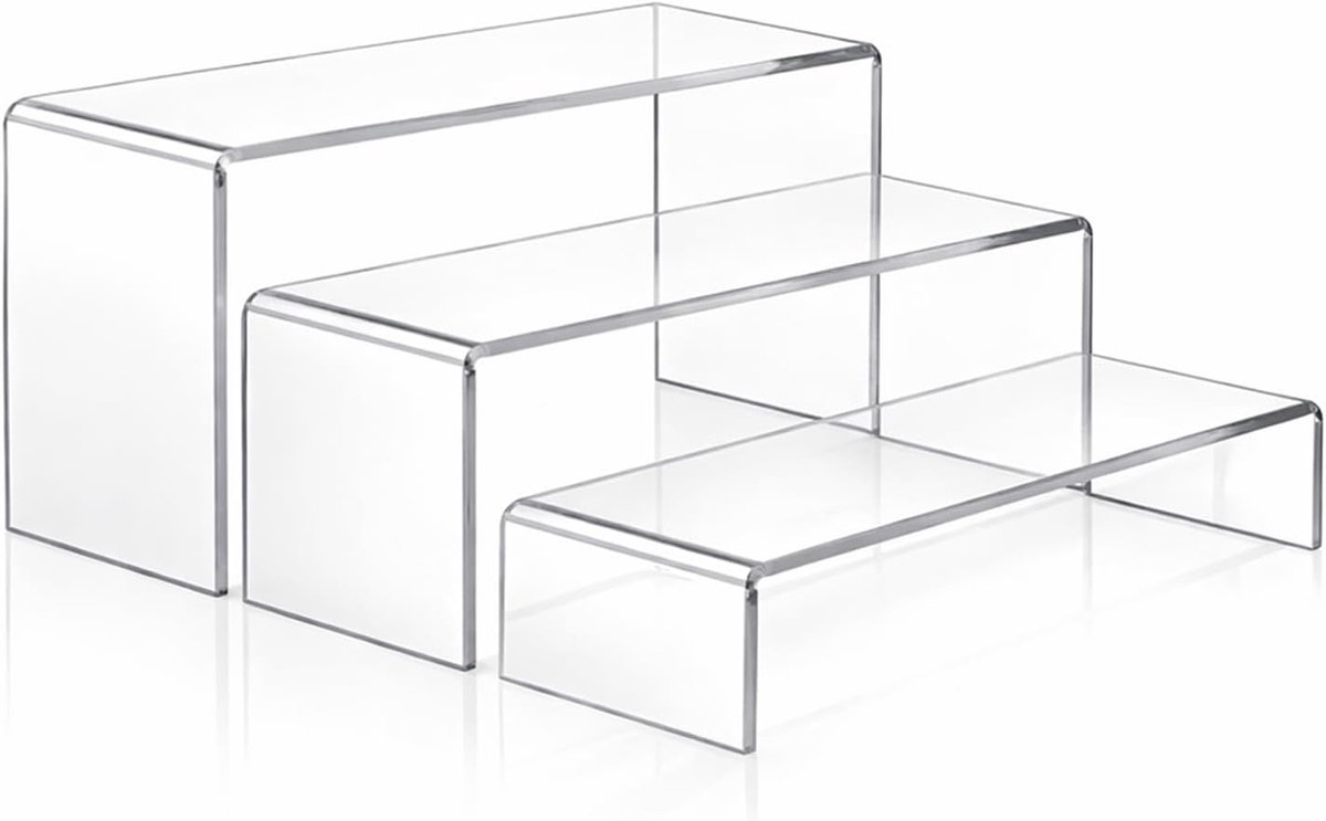 3-delige set acryl display standaards, 3-traps heldere presentatiestandaard voor figuren, collectibles, sieraden en cupcakes