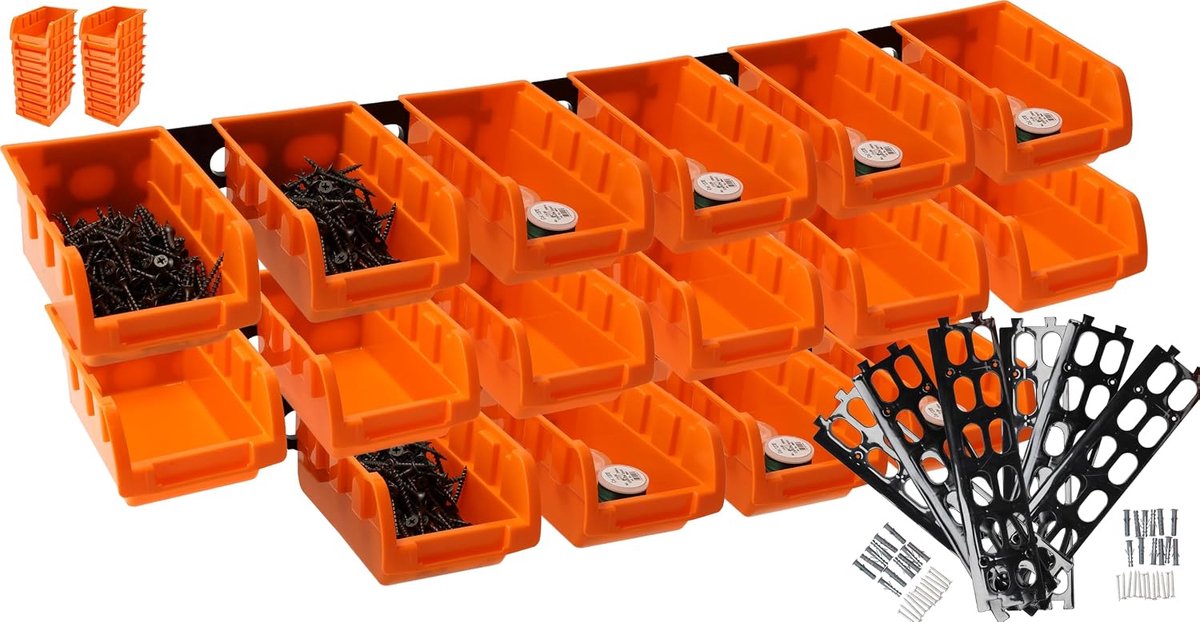 Tool wandopbergsysteem 16 stuks - stapelbare dozen 1 liter - voor gereedschap en accessoires - optimaal organiseren - SnelShoppen