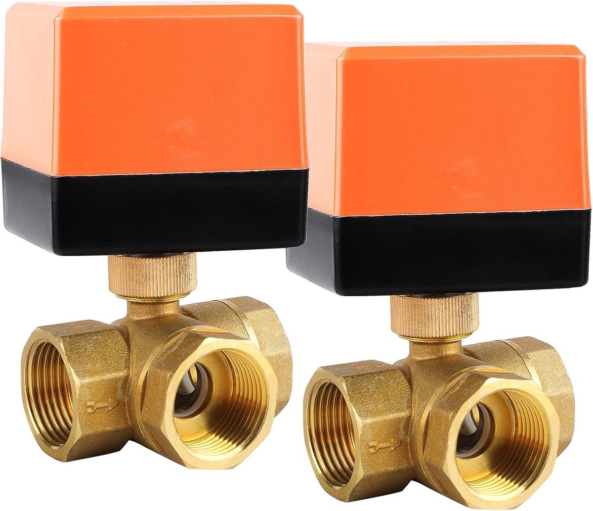 3-weg zoneklep kogelventiel motorkogelkraan DN20 G3/4 inch AC 230V elektrisch ventiel motorventiel messing afsluiter schakel kogelventiel driewegklep voor stroomregeling, 2 stuks