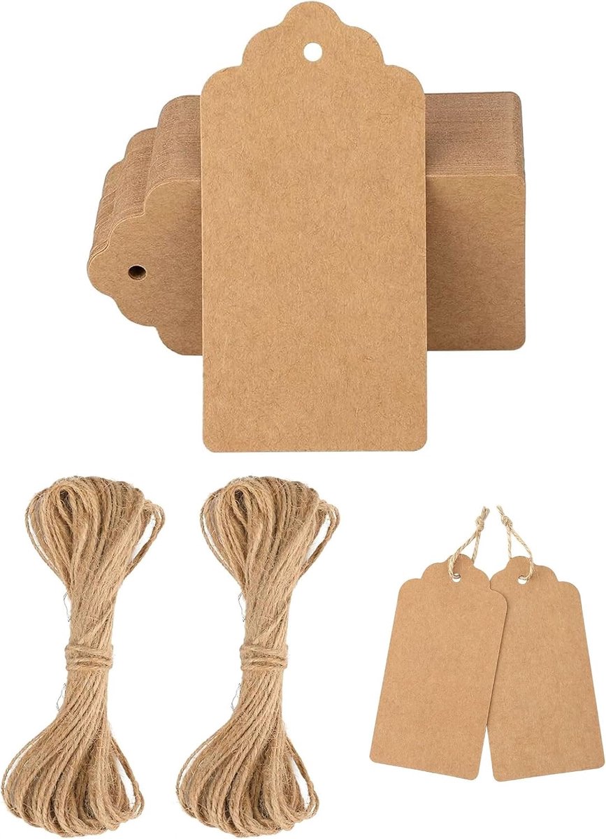 Labels kraft 100 PCS - labels cadeau met jute touw - voor verpakking en DIY projecten - SnelShoppen