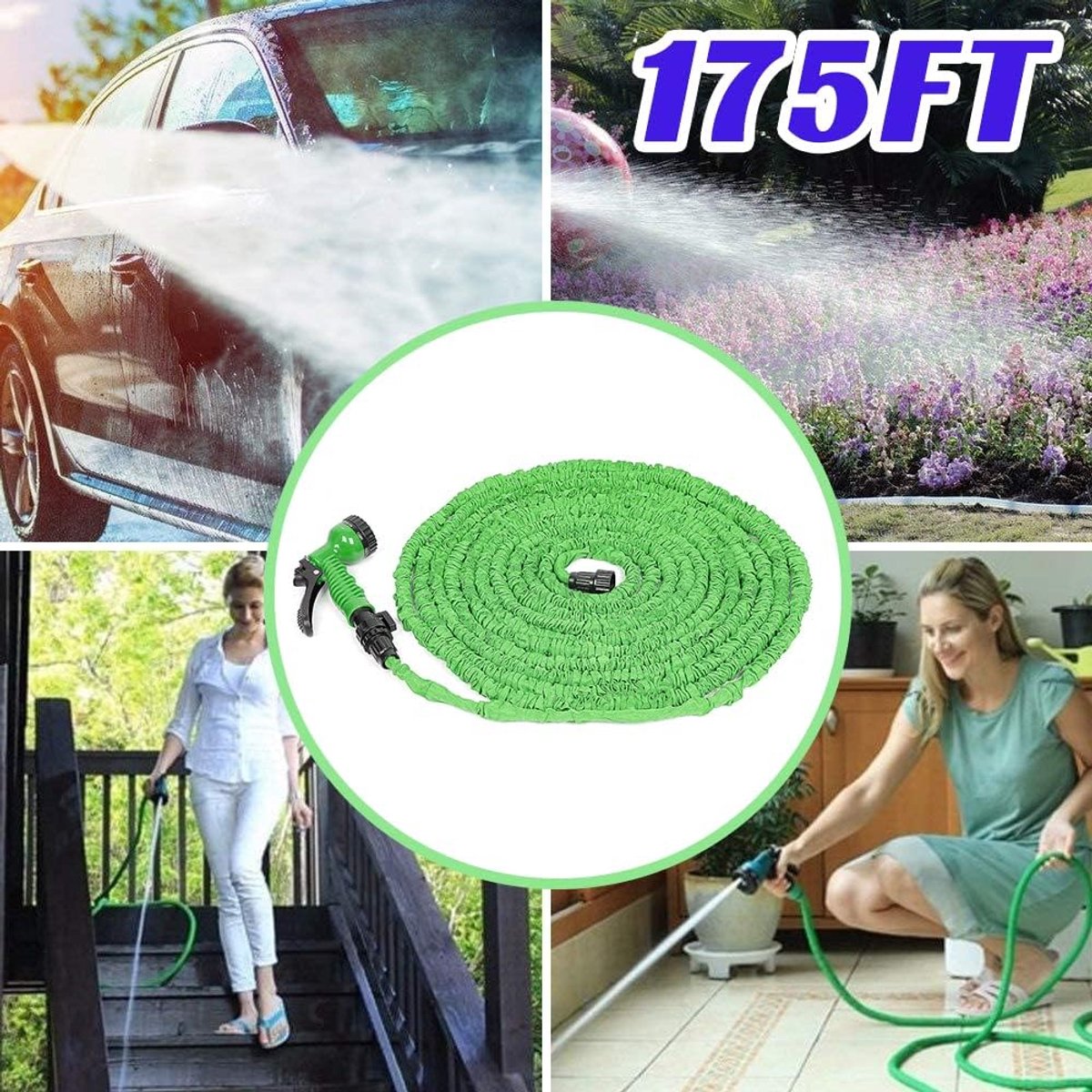 Uittrekbare Tuinslang - Flexibele Slang - Tuin Besproeien - 3x Uittrekbaar - 53 Meter - Groen – foto 2