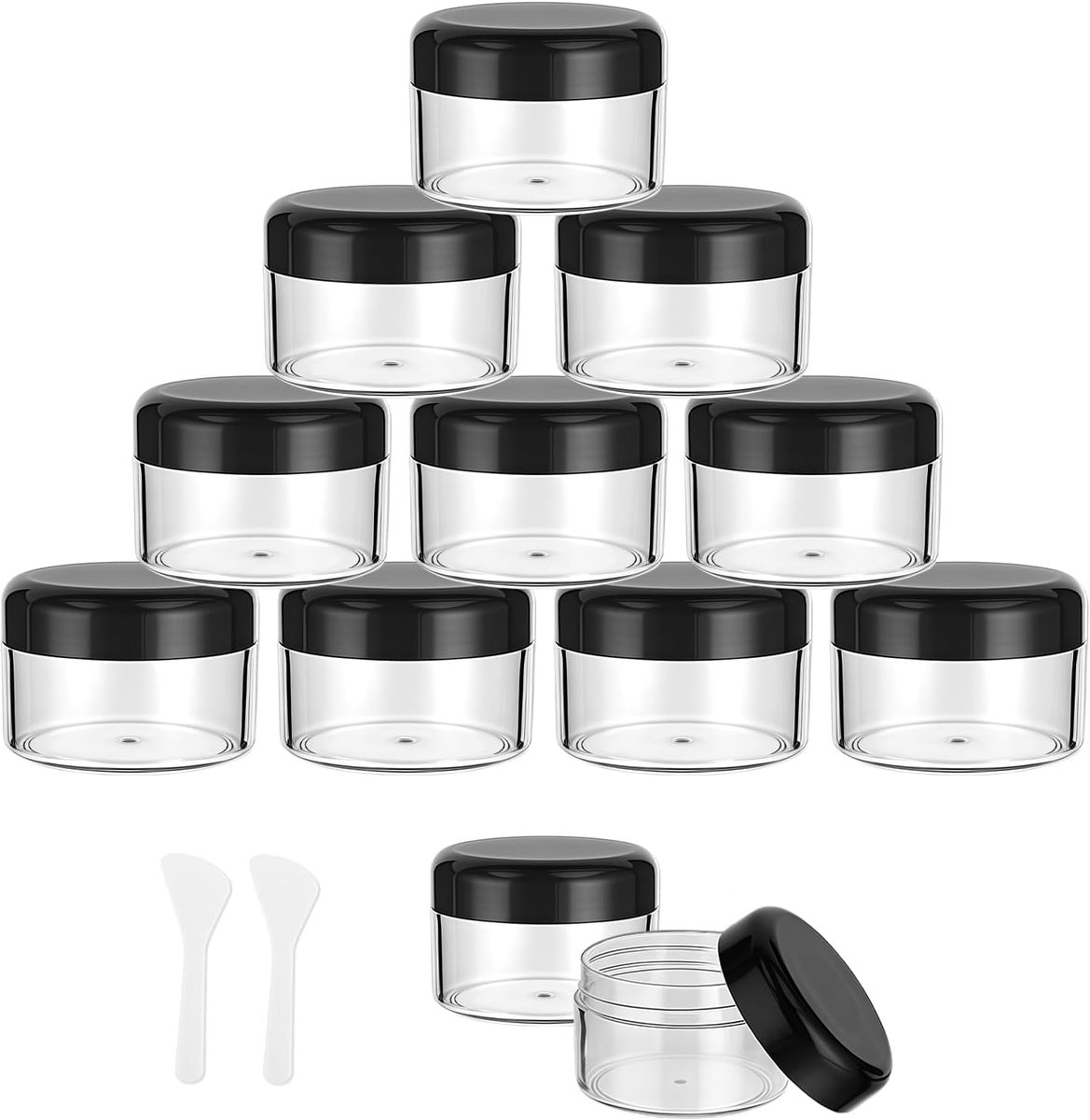 Cosmetica potjes 12 x 20ml - transparant met zwart schroefdeksel - ideaal voor reizen - SnelShoppen