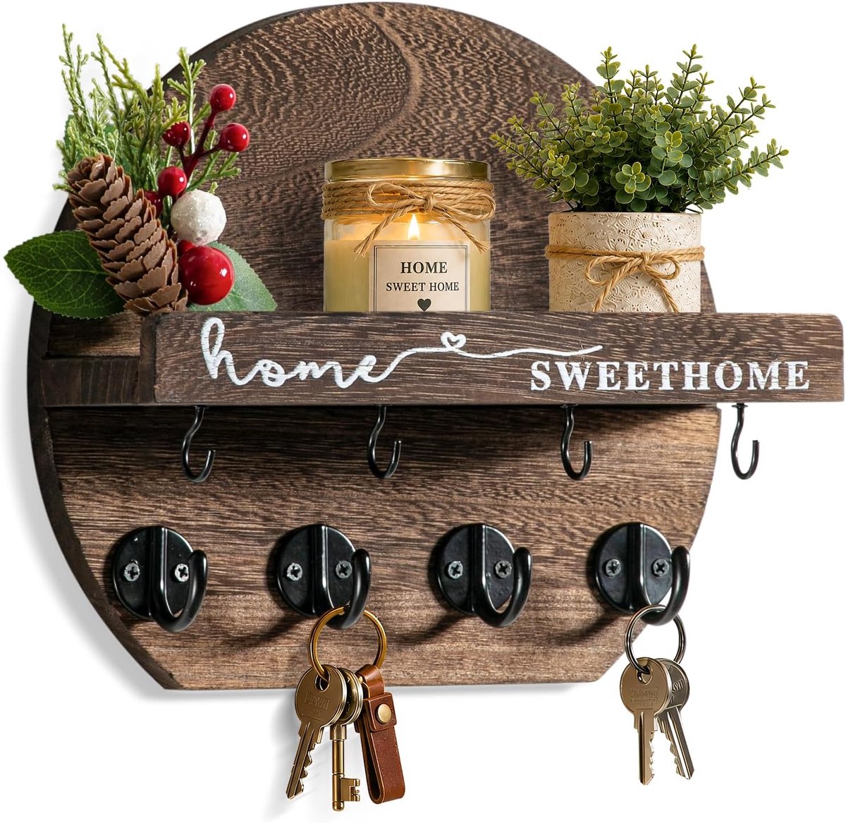 Sleutelhouder wand - ronde sleutelplank - houten hanger - multifunctioneel voor elke ruimte - SnelShoppen