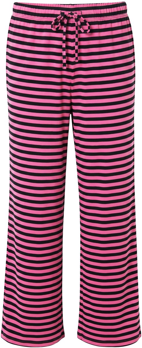Studio Untold - Dames - Broek wijde pijpen ribjersey met strepen - Donkerroze - Maat 46+