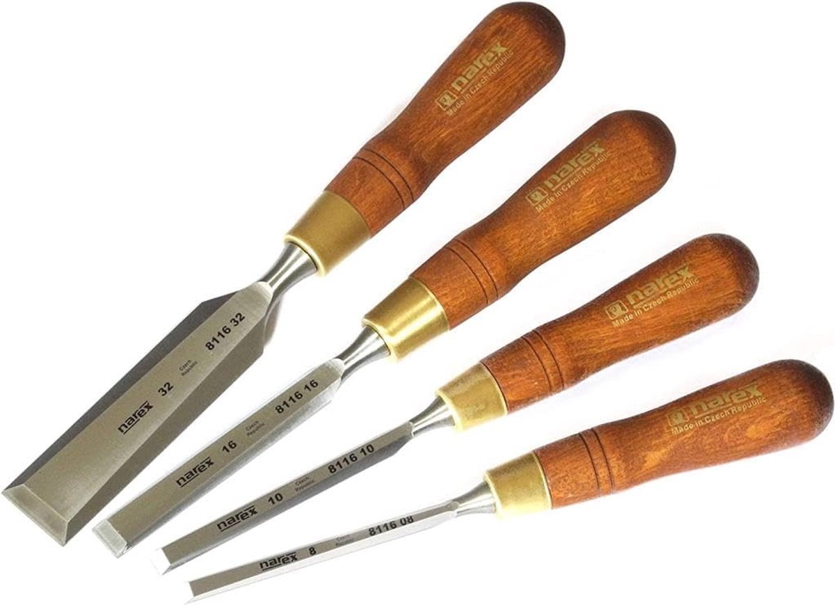 Houtbeitelset 4-delig - Premium kwaliteit - Beukenhouten handvatten - Voor precisiewerkzaamheden - ShopVlot