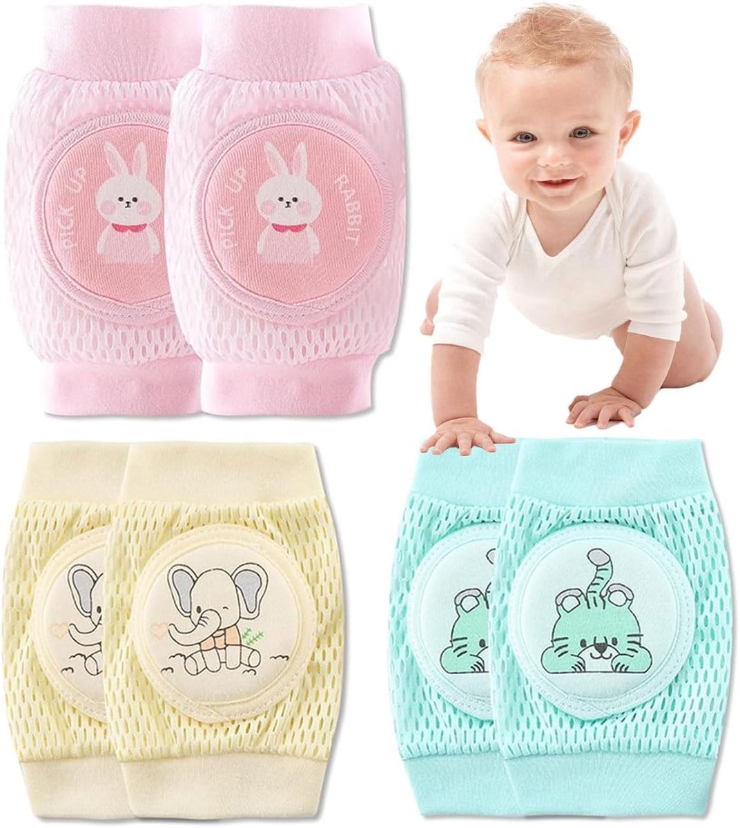 Baby kniebeschermers 3 paar - ademend katoen - unisex voor 0-3 jaar - comfortabel en veilig - ShopVlot