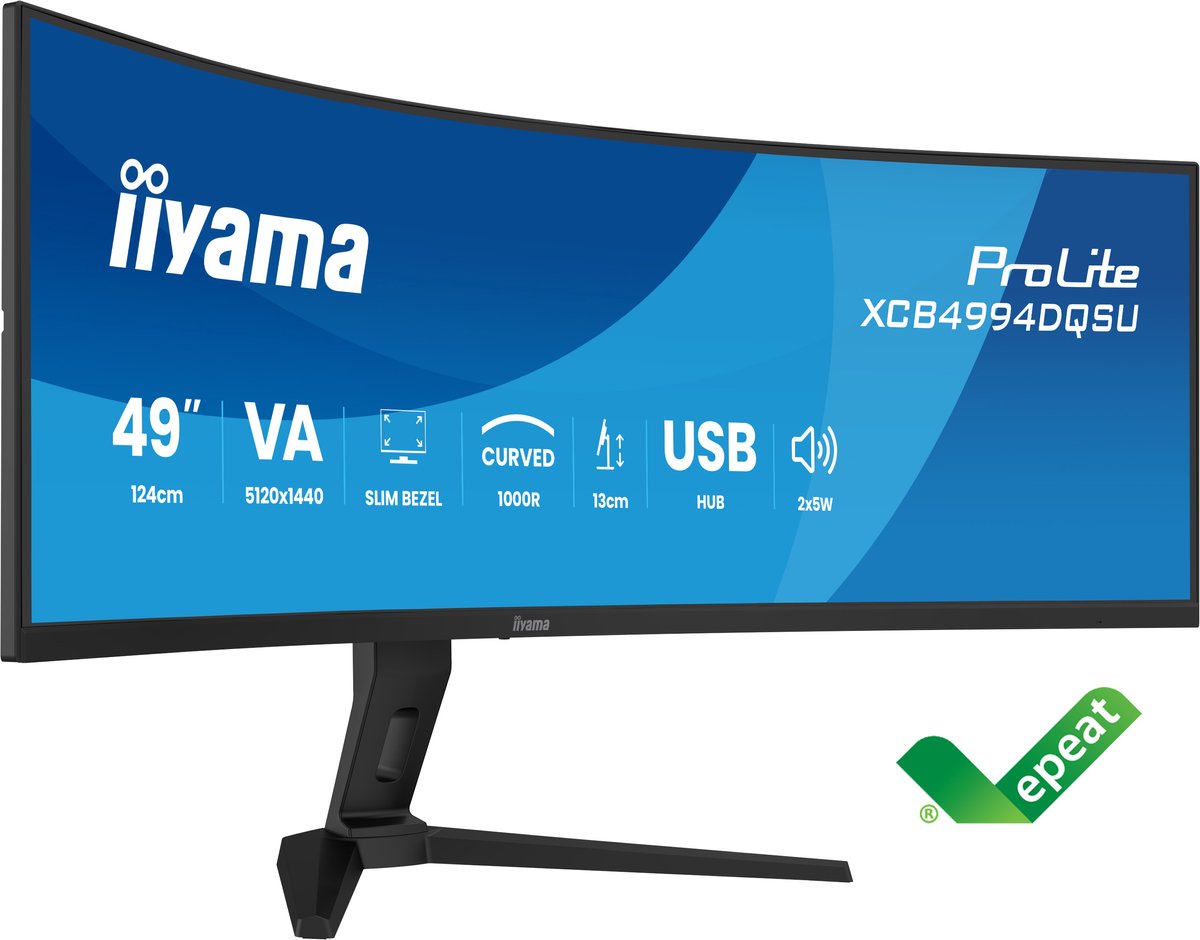 iiyama ProLite XCB4994DQSU-B1 - 49 inch - DQHD - VA - USB-Hub (4x) - verstelbaar - Curved - Speakers