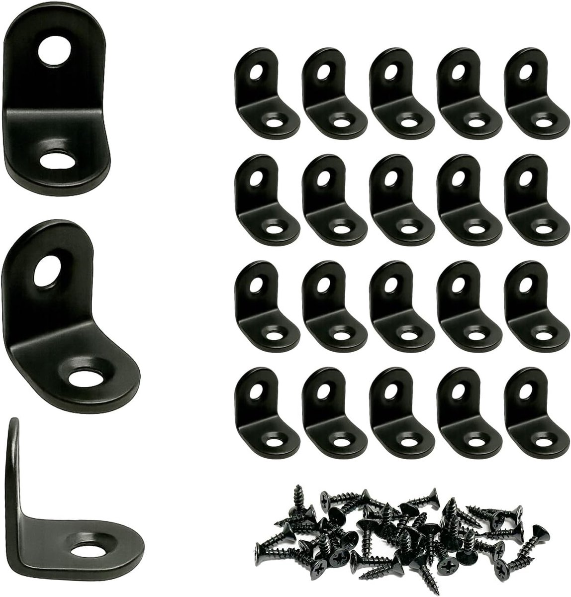 Hoekbeugels 20 x 20 x 16 mm - Roestvrij staal - Zwart - Ideaal voor meubelverbindingen - ShopVlot