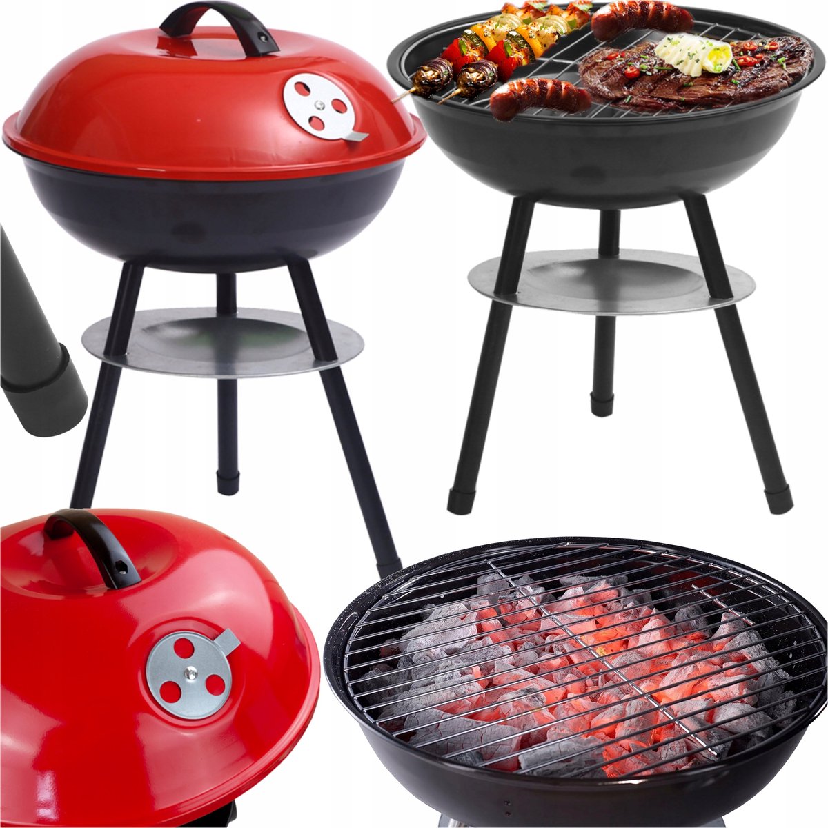 Draagbare Koolgrill met Deksel en Luchtregeling op Poten