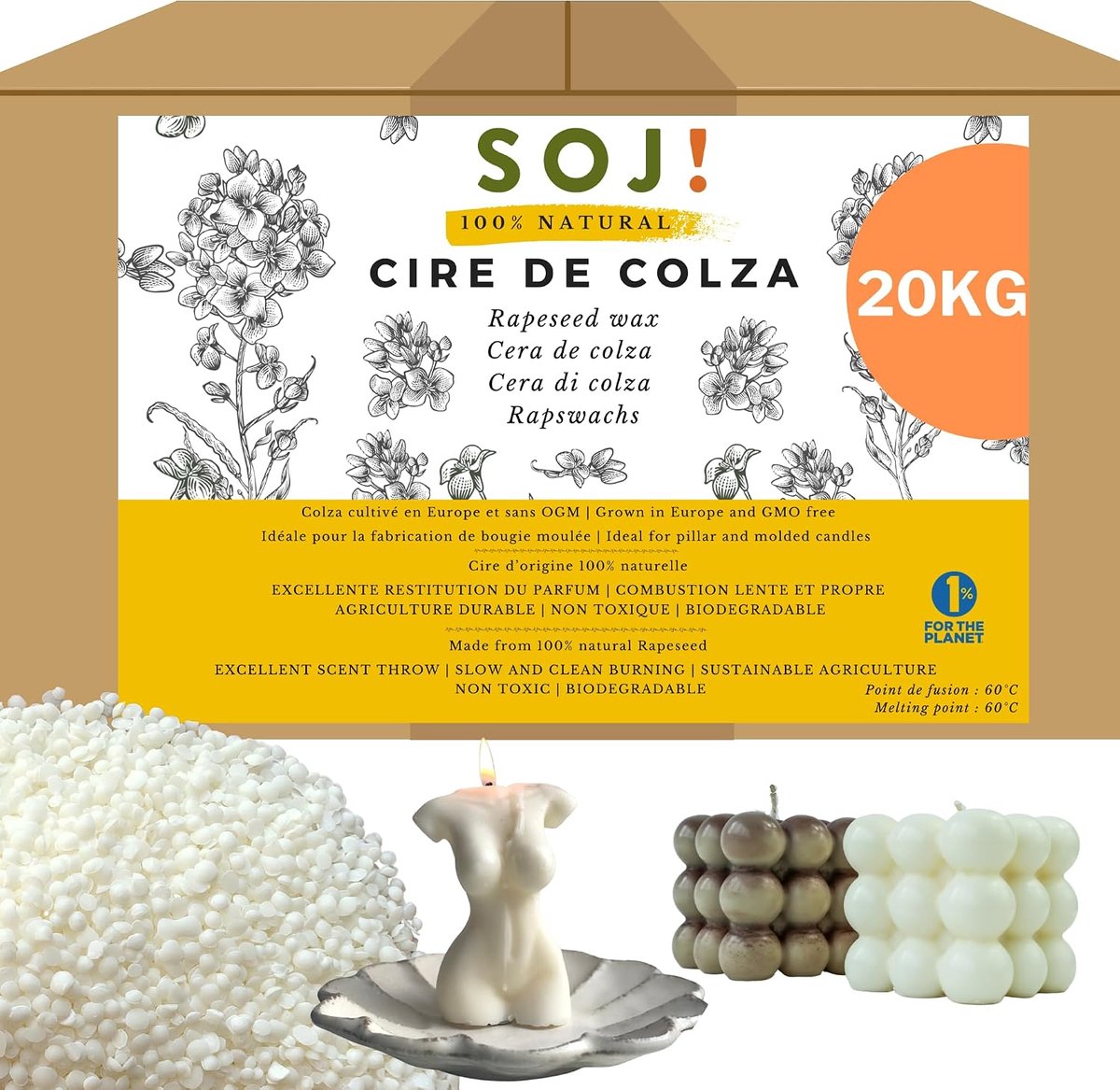 GMO-free rapeseed wax for making shaped candles, candle wax (20 kg) - ShopVlot