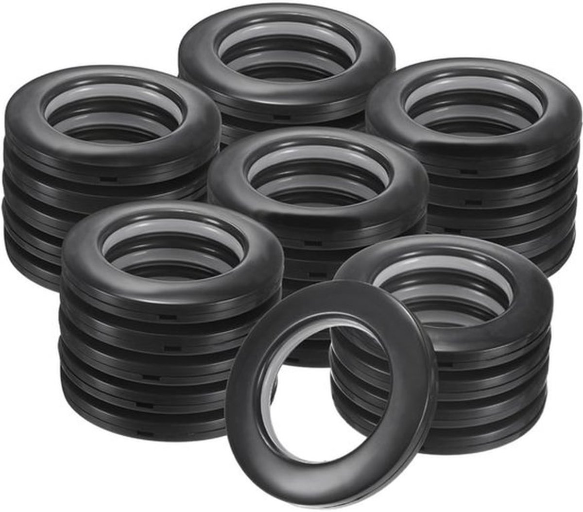 Set van 25 gordijnringen, 40 mm binnendiameter kunststof gordijnringen, clip oogringen, nano-schaal, geluidsarme Romeinse ring voor ramen/stof, gordijnen voor thuis [zwart]