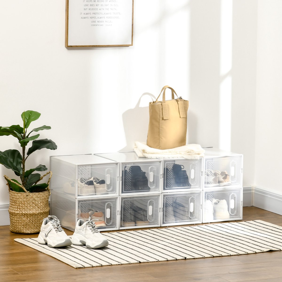 Schoenenkast Modulair Met 8 Vakken – Transparant Kunststof – 25 X 35 X 19 Cm – Voor 8 Paar Schoenen – Voor Hal En Woonkamer