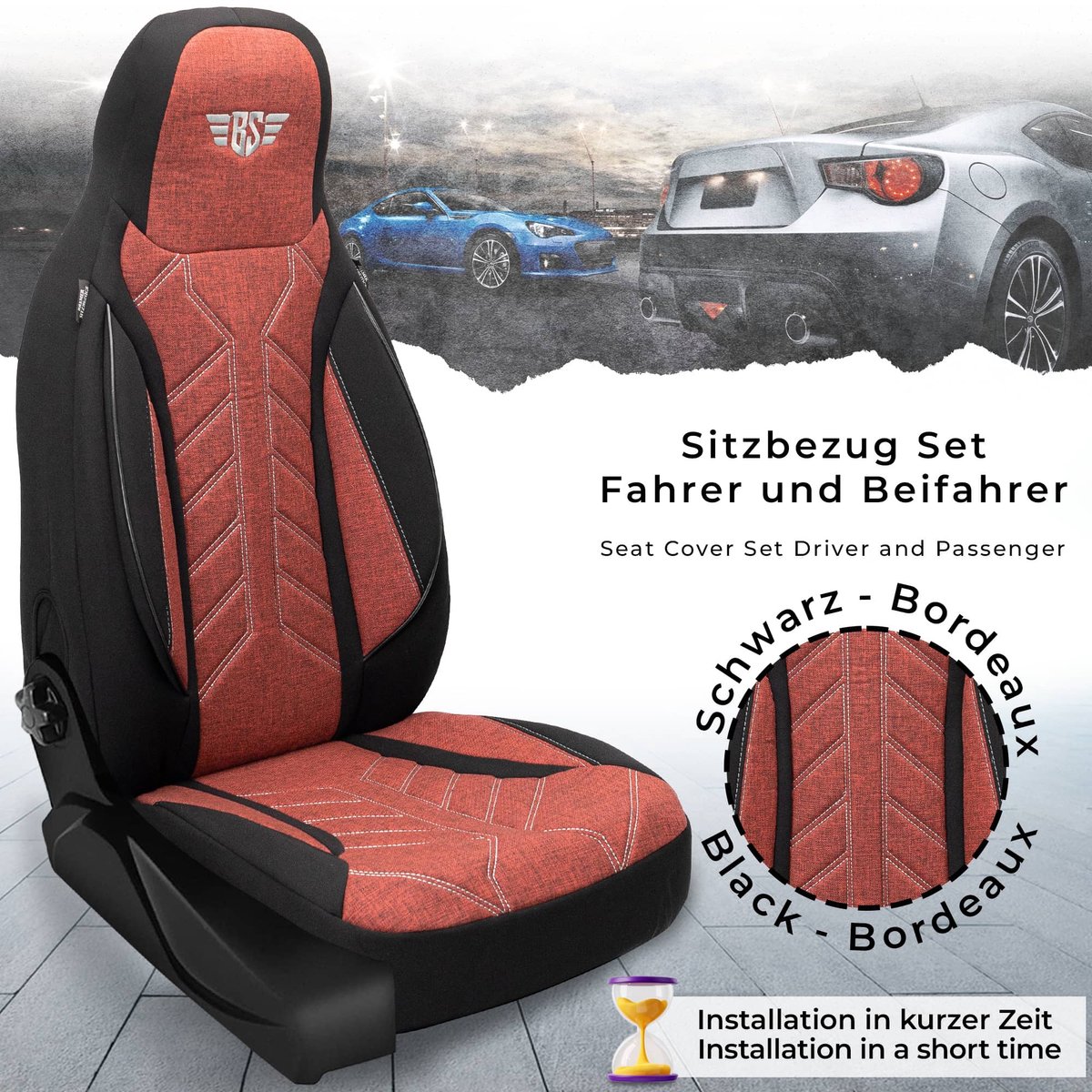 Autostoelhoezen voor BMW 1er BJ 2011-19 – Stoelhoezen voor bestuurder en passagier in Zwart/Rood