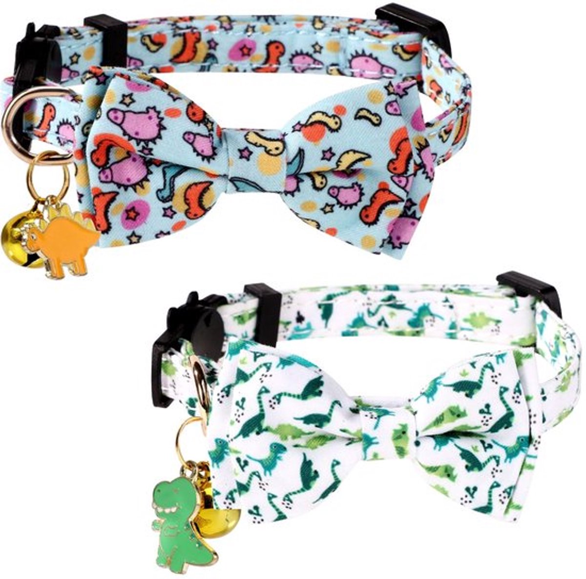 2 stuks kattenhalsband met dinosauruspatroon, kattenhalsband met bel, verstelbare dinosaurus puppyhalsbanden, strik kattenhalsband, mooie kattenhalsband voor mannelijke en vrouwelijke katten